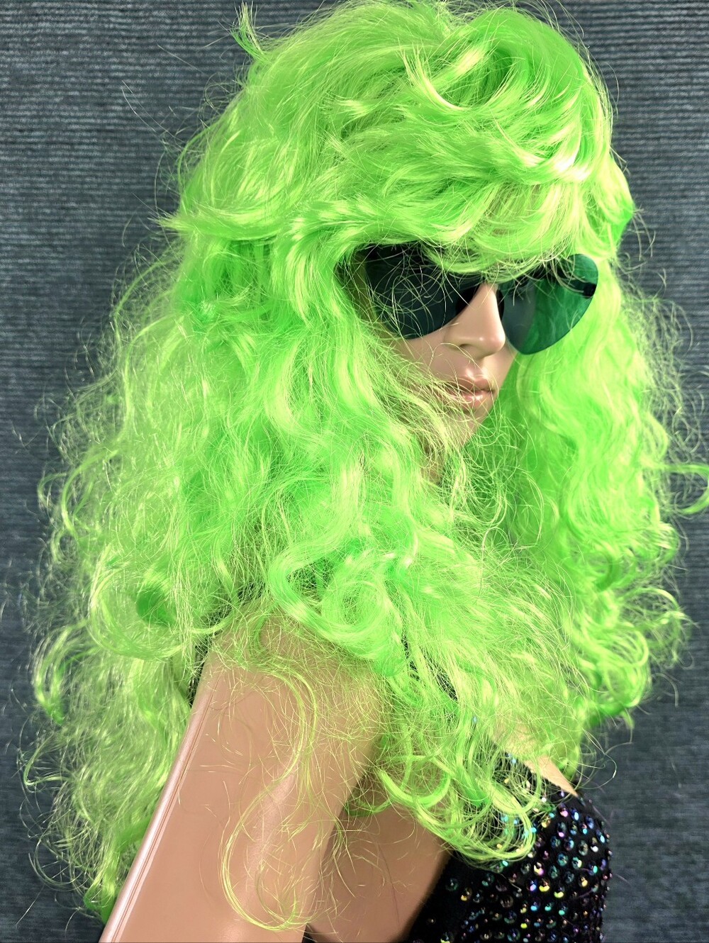 Neon Like Green Long Curly Costume Wig